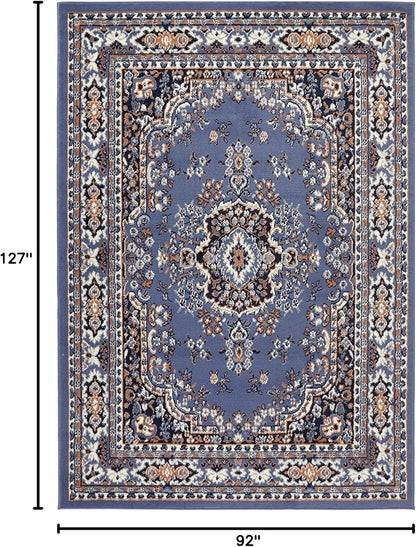 Home Dynamix Premium Sakarya Traditional Medallion Border Area Rug, Country Blue, 7'8"x10'7" Rectangle