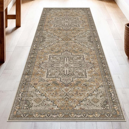 Washable Runner Rug 2x6 | Non Slip Rug Runners for Hallways, Entryways, Kitchens, Bathrooms, Bedrooms | Ultra-Soft Flannel Carpet Runners with Rubber Backing (Light Sage Brown, 2x6)