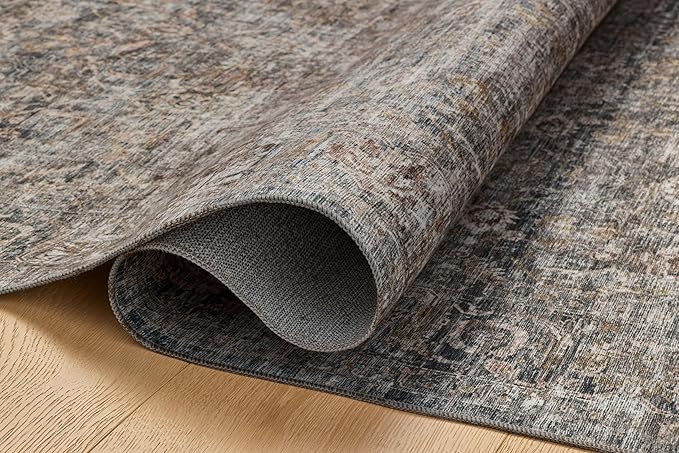 Loloi Amber Lewis Josie Collection JOS-05 Dove/Gold 3'-6" x 5'-6", .13" Pile Height, Low Profile, Machine Washable, Accent Rug