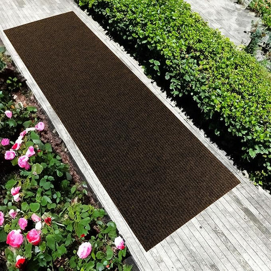 English Home Custom Size Non Slip Striped Design Durable Anti Slip Back Tough Pile Runner Rug for Hallway, Outdoor, Indoor, Commercial, Residential, Pool, Office (Brown, 26" x 25')