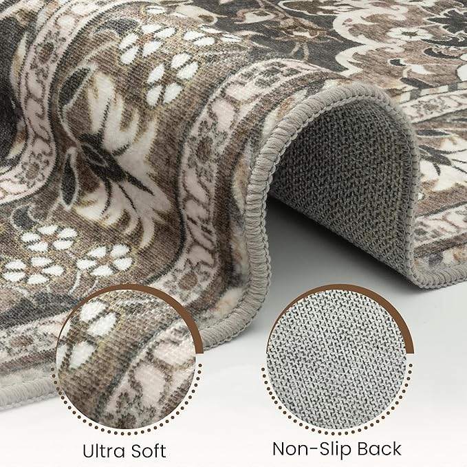 Washable Runner Rug 2x10 | Non Slip Rug Runners for Hallways, Entryways, Kitchens, Bathrooms, Bedrooms | Ultra-Soft Flannel Carpet Runners with Rubber Backing (Black Brown, 2x10)