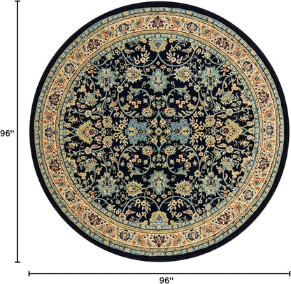 Rugs.com Yasmin Collection Rug – 8 Ft Round Navy Blue Medium Rug Perfect for Kitchens, Dining Rooms