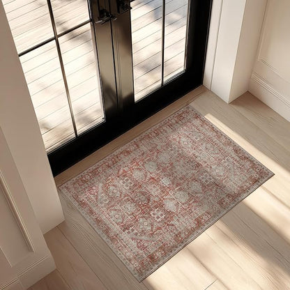 Kuden 2x3 Small Rug, Machine Washable, Non-Slip Backing, Vintage Style, Soft, Low Pile, Area Rugs for Entryway Kitchen Indoor Entrance