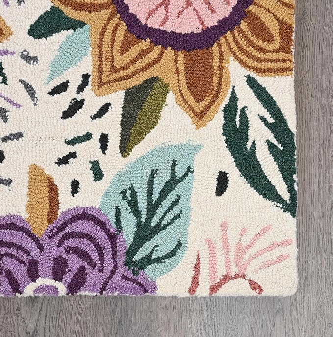 Hand-Tufted Floral Area Rug - Colorful Garden Design with Beautiful Flower Patterns - Modern Style Premium Carpet for Living Room & Bedroom or Kitchen (5'x8')