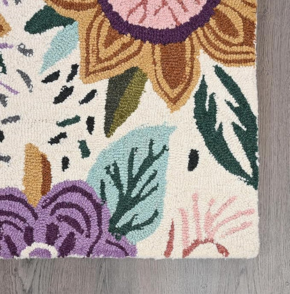 Hand-Tufted Floral Area Rug - Colorful Garden Design with Beautiful Flower Patterns - Modern Style Premium Carpet for Living Room & Bedroom or Kitchen (2.6'x12')