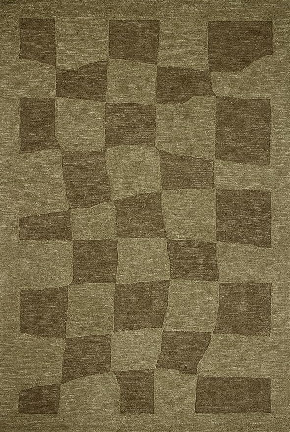 Loloi Leanne Ford Craven Collection CVN-03 Green/Olive 9'-3" x 13' Area Rug Checkered, Patterned, Neutral, Living Room, Bedroom, Dining Room