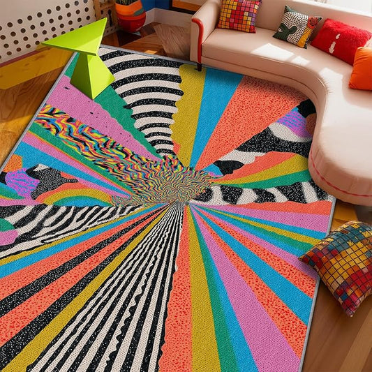 Abstract Rug - 4x6 Rug, Colorful Graffiti Art Area Rugs, Hippie Aesthetic Funky Low Pile Stain Resistant Floor Carpets House Decor #C083