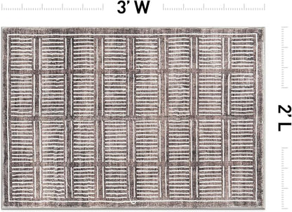 Rugshop Bohemian Stripe Lines Washable Non Slip Area Rug 2' x 3' Brown