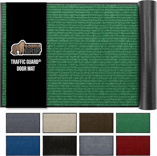 GORILLA GRIP Waterproof Traffic Guard Door Mat, 35x23, Heavy Duty Entryway Mats, Strong Rubber Back Commercial Utility Rugs for Office Hallway, Garage Floor and Home, Low Profile Carpet Runner, Green