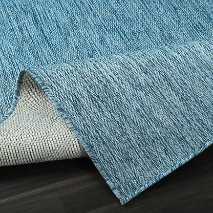 Beverly Rug Indoor Outdoor Rug 8x10, Washable Outside Carpet for Patio, Deck, Porch, Solid Modern Area Rug, Water Resistant, Aqua Blue