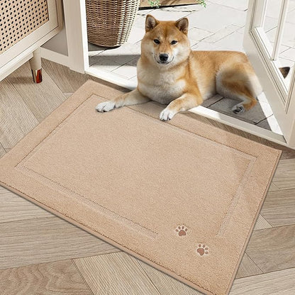 BEQHAUSE Dog Door Mat for Muddy Paws 20"x32" Dirt Trapper Absorbent Doormat Non Slip Entryway Rugs Washable Stain Resistant Welcome Floor Mat Soft Low-Profile for Front Back Door, Beige
