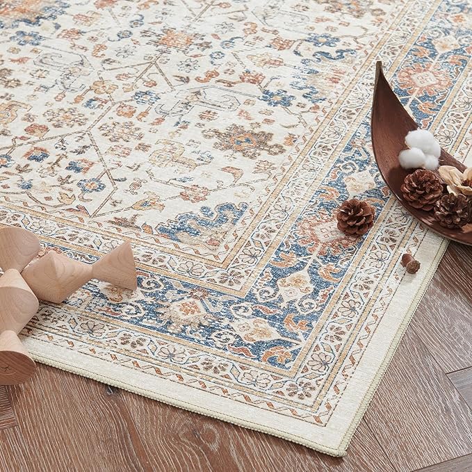 jinchan Area Rug 2x3 Washable Entryway Rug Distressed Orange Multi Vintage Floral Kitchen Print Floor Cover Indoor Doormat Retro Bathroom Living Room Bedroom Office Farmhouse