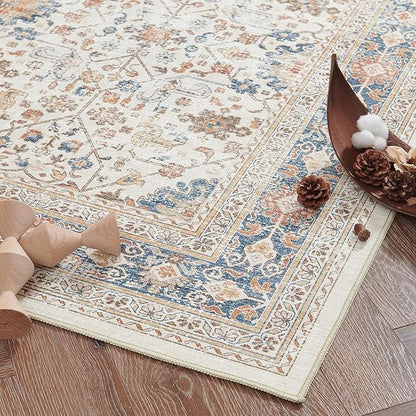 jinchan Area Rug 6x9 Washable Living Room Rug Vintage Distressed Orange Multi Floral Floor Cover Indoor Mat Retro Carpet Bedroom Office Kitchen Farmhouse