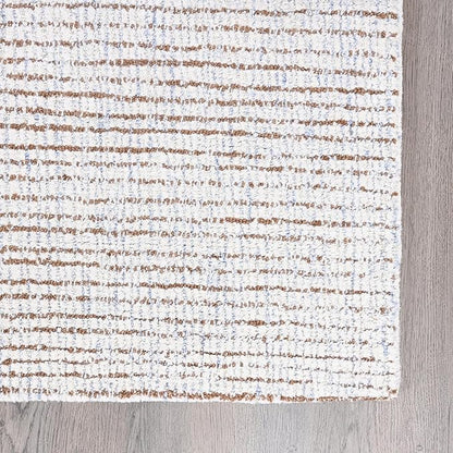 Hand-Tufted 100% Wool Pile Area Rug – Geometric Textured Grid Check Pattern – Thick and Durable Floor Carpet for Bedroom, Living Room, Kids Room, and Dining Area (Light Brown, 6' x 6')