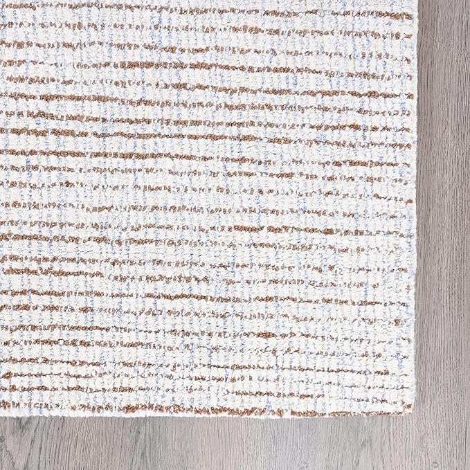 Hand-Tufted 100% Wool Pile Area Rug – Geometric Textured Grid Check Pattern – Thick and Durable Floor Carpet for Bedroom, Living Room, Kids Room, and Dining Area (Light Brown, 6' x 9')