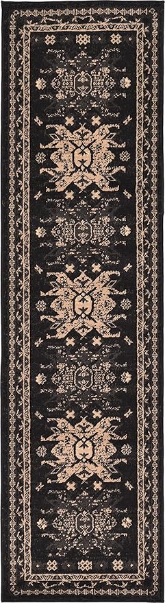 Unique Loom Taftan Collection Border Geometric Tribal Inspired Design Area Rug (2' 2 x 8' 2 Runner, Black/ Gray)