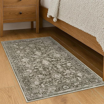 KILOCOCO Moroccan Small Area Rug 2x3 Entryway Rugs Printed Vintage Floral Washable Rug Non-Slip Kitchen Rug Indoor Door Mat, Accent Throw Small Rugs for Laundry Room Bedroom Entrance, Taupe/Green