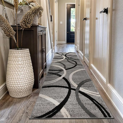 Rugshop Wavy Circles Design Runner Rug, Carpet with Jute Backing for Hallway, Kitchen, or Entryway, Gray, 2'7" x 10'