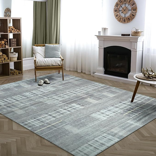 Bloom Rugs Washable Non-Slip 9' x 12' Rug - Gray Striped Area Rug for Living Room, Bedroom, Dining Room, and Kitchen - Exact Size: 9' x 12'