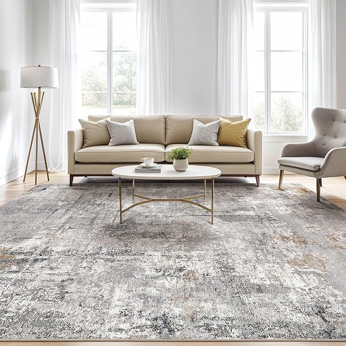 9x12 Area Rug Living Room: Washable Large Abstract Soft Stain Resistant Indoor Floor Rugs Non Slip Accent Carpet for Bedroom Nursery Playroom Office Dining Room Dorm Home House- Gray Rust