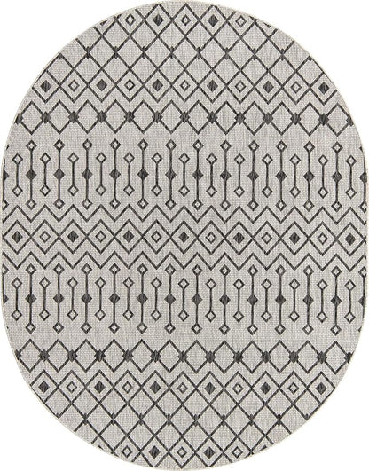 Unique Loom Outdoor Trellis Collection Area Rug - Tribal Trellis (7' 10" x 10' Oval, Gray/ Black)