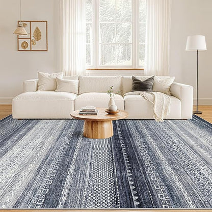 Nakagishi 5x7 Area Rugs Living Room: Washable Boho Large Neutral Soft Rug Modern Stain Resistant Moroccan Indoor Non Slip Floor Carpet for Bedroom Nursery Kids Playroom Office Dining Room Dorm- Blue