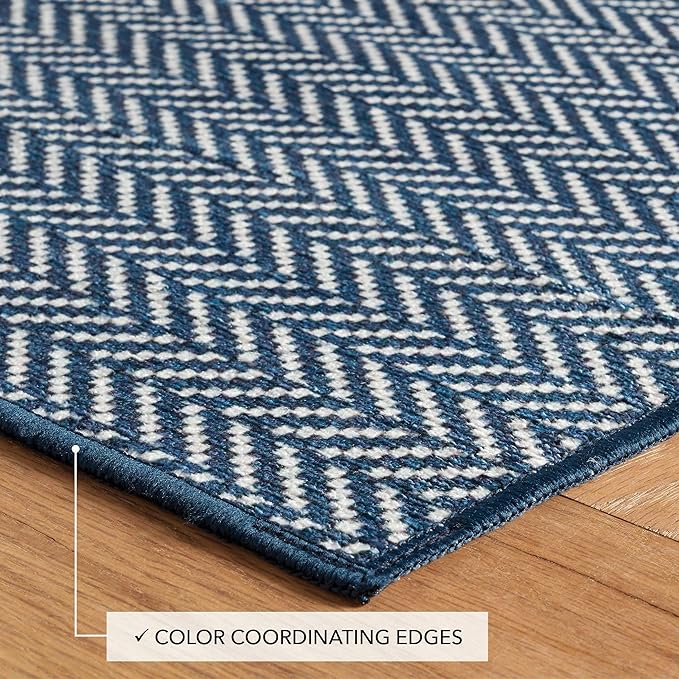 Dash and Albert Herringbone Machine Washable Area Rug - 5' x 8' Navy - Geometric Accent Rug - Anti-Slip Backing, Lightweight, Machine Washable, High Traffic Areas Kitchen, Mudroom, Laundry Room