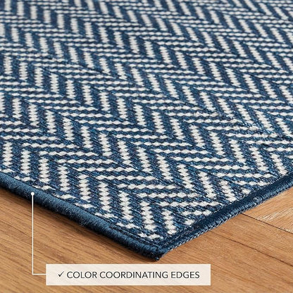Dash and Albert Herringbone Machine Washable Area Rug - 4' x 6' Navy - Geometric Accent Rug - Anti-Slip Backing, Lightweight, Machine Washable, High Traffic Areas Kitchen, Mudroom, Laundry Room