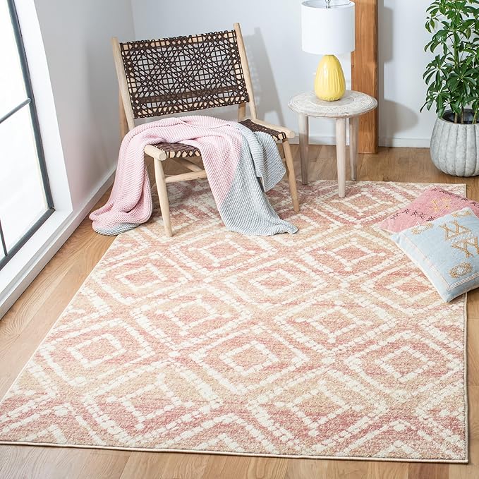 SAFAVIEH Adirondack Collection Area Rug - 5'1" x 7'6", Rose & Gold, Modern Diamond Distressed Design, Non-Shedding & Easy Care, Ideal for High Traffic Areas in Living Room, Bedroom (ADR131Q)