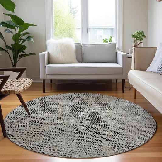 Addison Rugs Chantille ACN591 Gray 8' x 8' Indoor Outdoor Round Rug, Easy Clean, Machine Washable, Non Shedding, Bedroom, Living Room, Dining Room, Kitchen, Patio Rug
