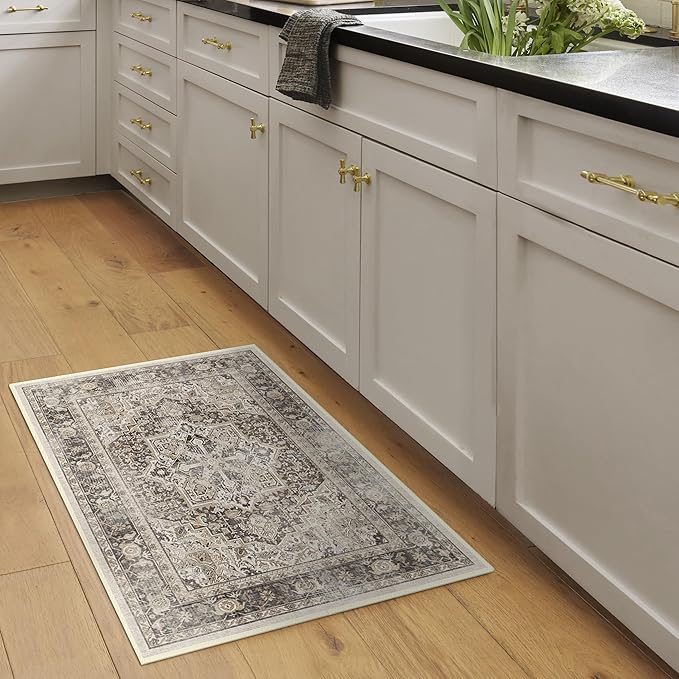 RUGGABLE Washable Vintage Area Rug – Kamran Hazel 2x3, Stain-Resistant, Non-Slip – Small Machine Washable Rugs for Living Room, Bedroom, Hallway, Entryway & Bathroom–with Standard Pad