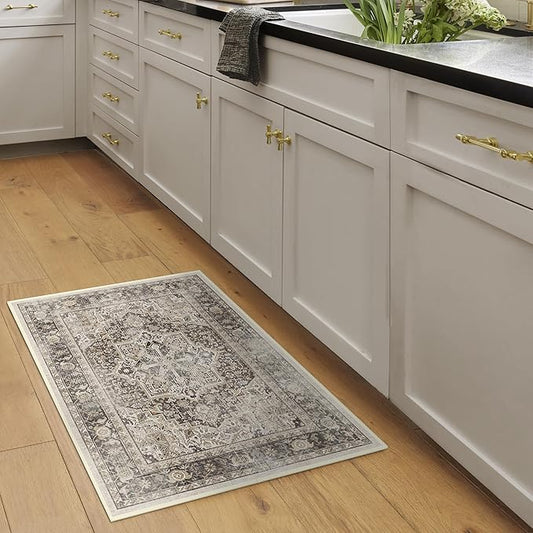 RUGGABLE Washable Vintage Area Rug – Kamran Hazel 2x3, Stain-Resistant, Non-Slip – Small Machine Washable Rugs for Living Room, Bedroom, Hallway, Entryway & Bathroom–with Standard Pad