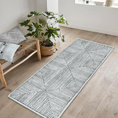 Bloom Rugs Washable Non-Slip 12 ft Runner - Black/Ivory Striped Runner for Entryway, Hallway, Bathroom, and Kitchen - Exact Size: 2.5' x 12'