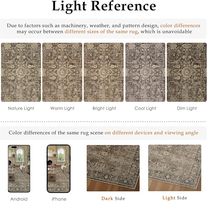 6x9 Brown Washable Area Rug for Living Room Bedroom Neutral Vintage Soft Non Slip Rug Low Pile Distressed Carpet for Dining Room Nursery Office Indoor