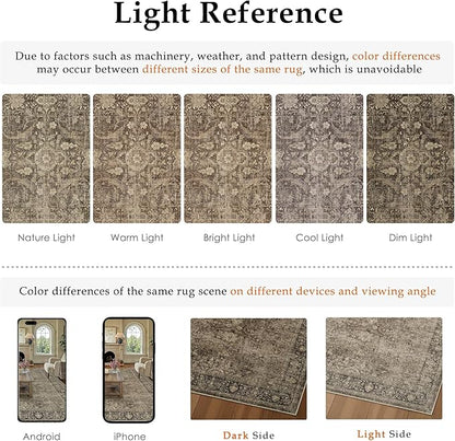6x9 Brown Washable Area Rug for Living Room Bedroom Neutral Vintage Soft Non Slip Rug Low Pile Distressed Carpet for Dining Room Nursery Office Indoor
