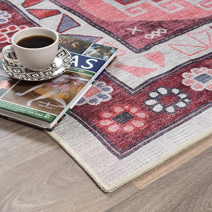 Fame Rugs Turkish Rug. Washable Vintage Oriental Antique Inspired Traditional Doormat Small Modern Area Rugs Luxury Entryway Entry Bedroom Bathroom Kitchen (378RR, 2'5 x 9'8)
