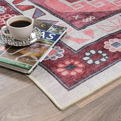 Fame Rugs Turkish Rug. Washable Vintage Oriental Antique Inspired Traditional Doormat Small Modern Area Rugs Luxury Entryway Entry Bedroom Bathroom Kitchen (378RR, 9' x 12')