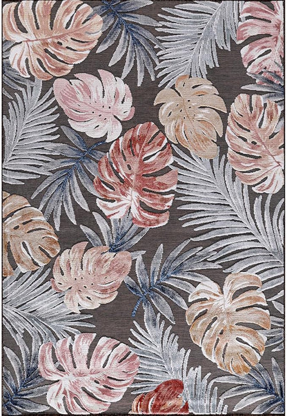 CAMILSON Indoor Outdoor Rug, Brown 4x6 Leaf Tropical Botanical Area Rugs for Indoor and Outdoor patios, Easy-Cleaning Non-Shedding Living Room, Garden and Kitchen Washable Outside Carpet (4 x 6)