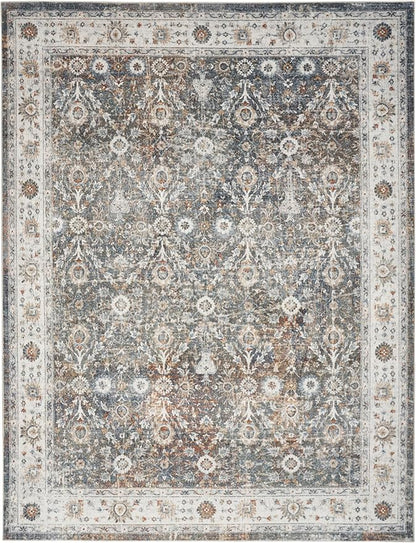 Nourison Home Astra Machine Washable Ivory Multicolor 6'7" x 9' Area Rug - Easy Clean, Non Shedding, Bed Room, Living Room, Dining Room, Kitchen (7' x 9')