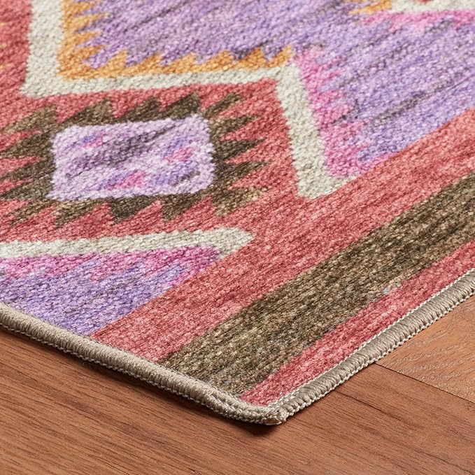 Dash & Albert Rhapsody Spice Machine Washable Rug, 4 X 6 Feet, Red/Purple Graphic Pattern - Premium Luxury Hotel Quality Soft Breathable Hypoallergenic Machine Washable Easy Care All Season