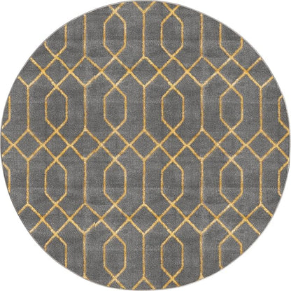 Unique Loom Glam Collection Area Rug - Trellis (5' 3" Round, Gray Gold/ Gold)