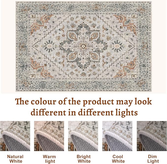 Tangsoo 3x5 Bedroom Rug, Washable Vintage Indoor, Area Rug Non Slip Accent Rug, Print Distressed Grey Carpet, Soft Low Pile for Living Room Dorm Bedroom Bedside Entryway Bathroom