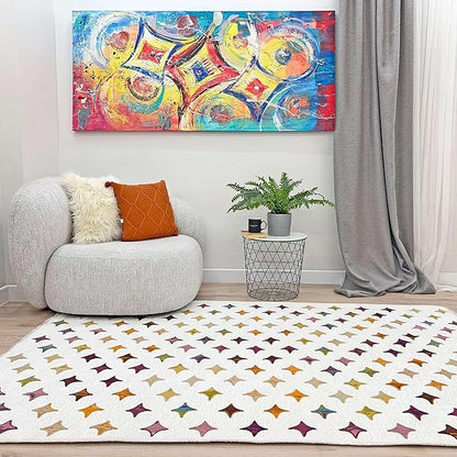 Alfa Rich 3x10 Moroccan White Area Rugs for Living Room Decor Washable Cotton Pet Friendly Runner
