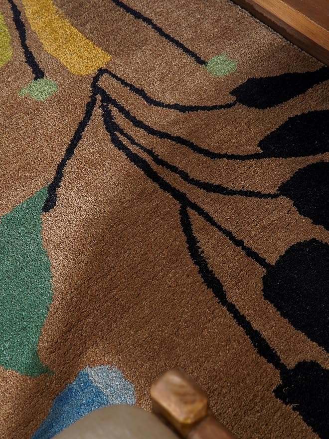 Rugsotic Carpets Hand Tufted Wool ECO-Friendly Area Rugs - 4'x6', Rectangle Shape, Camel, Floral Modern Design, High Pile Thick Handmade Anti Skid Area Rugs for Living Room, Bed Room (K00219)