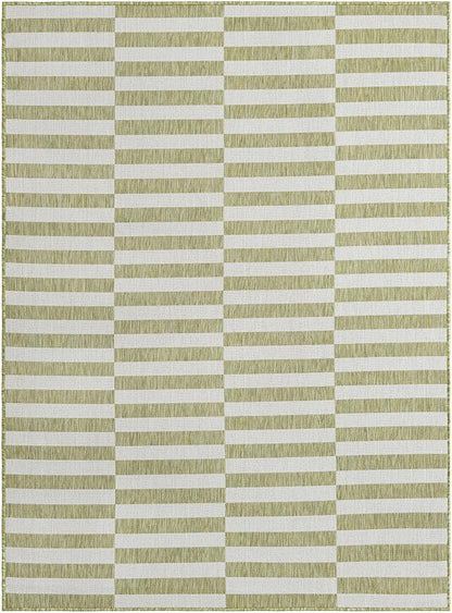 Unique Loom Outdoor Striped Collection Area Rug - Striped (5' 1" x 7' 1" Rectangle Green/Ivory)