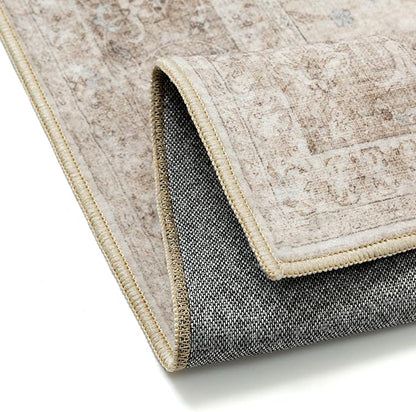 Beige Area Rug 2x3 Washable Vintage Entryway Carpet Low Pile Non Slip Distressed Door Mat Soft Traditional Retro Oriental Small Accent Throw Rug for Kitchen Bedroom Office Bathroom Laundry
