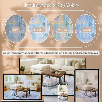 Fame Living Washable Area Rug. Modern Farmhouse. Vintage. Turkish. Bohemian. Distressed. Oriental. Traditional. Rugs for Living Room. Dining. Bedroom. Office. Entryway. Foyer. (856PBl, 5'9" x 8'9")