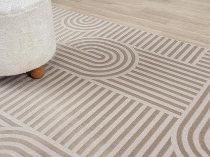 Annabel Modern Geometric Area Rug for Living Room, 5x7 Contemporary Arched Linear Beige Neutral Rug, Stain Resistant Non-Shedding Carpet for Bedroom, Dining Room or Kitchen (5' x 7', Beige)