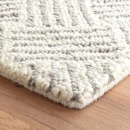 Dash & Albert Layers Grey Hand Hooked Wool Rug, 3 X 5 Feet, Grey/Ivory Geometric Pattern