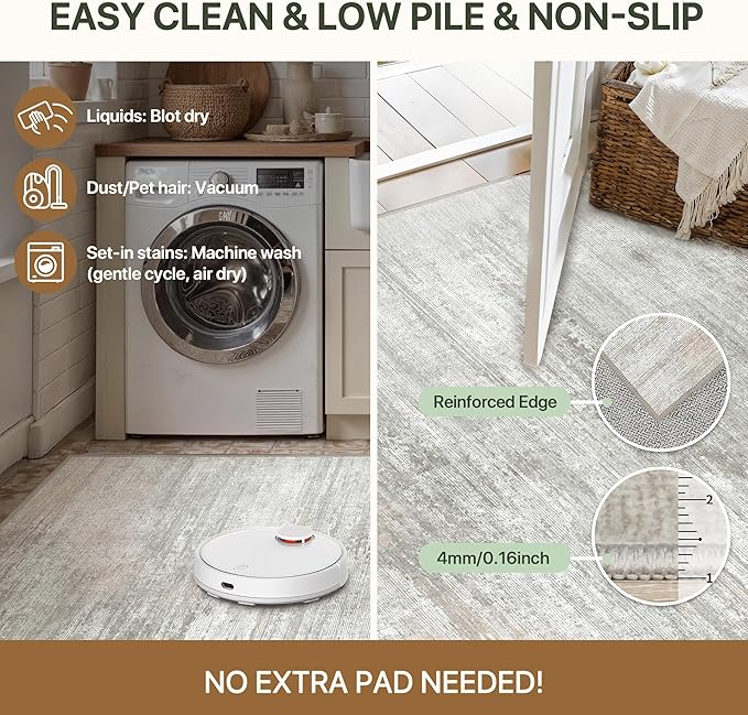 Bavni Washable Rug, Soft Abstract Rugs Non-Slip, Thin Foldable 6x9 Rug, Modern Stain Resistant Area Rug for Living Room, Kitchen, Bedroom, White/Grey